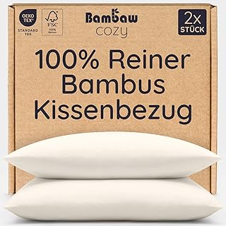 Bambaw Bambus Kissenbezug 80x80 cm, 2-er Pack, hypoallergene und weiche Bettwäsche Allergiker, Bambus Kopfkissenbezug, atmungsaktive Bettwäsche Anti Schwitzen, Kissenbezug 80x80 kühlend (Elfenbein)