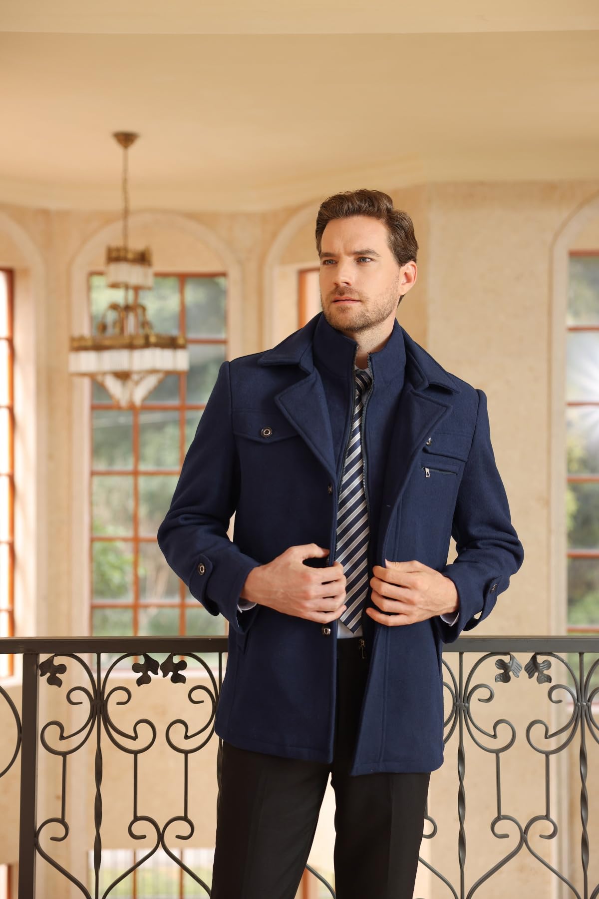 Allthemen Cappotto da Uomo in Lana Trench Slim Fit da Lavoro Corto Business Trench Coat Soft Touch Calda Invernale Coat