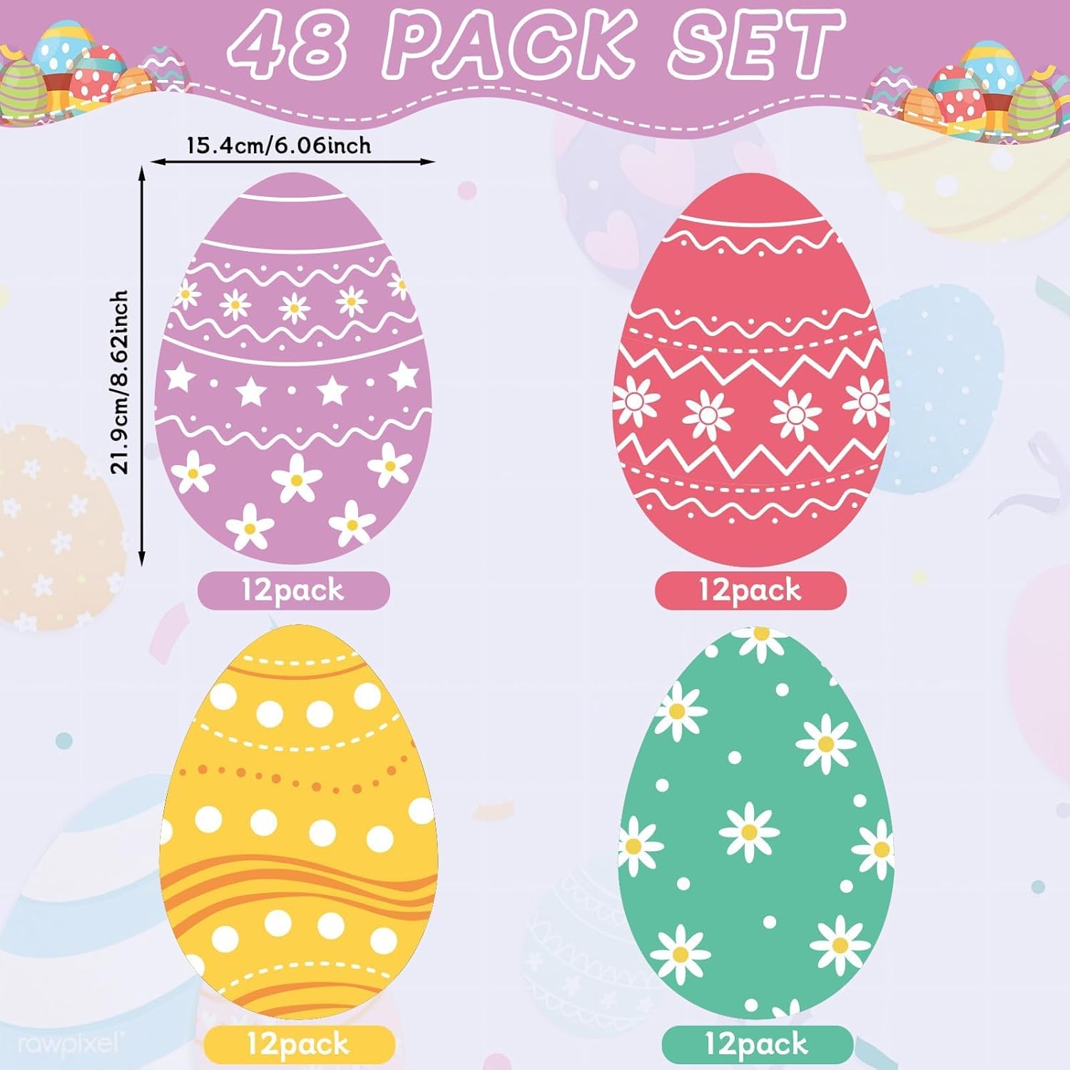 48 Pcs Easter Paper Plates Easter Egg Shaped Disposable Plates Bright Colorful Easter Eggs Plates Easter Eggs Dinnerware 7inch Easter Plates for Spring Holiday Easter Party Decorations and Supplies
