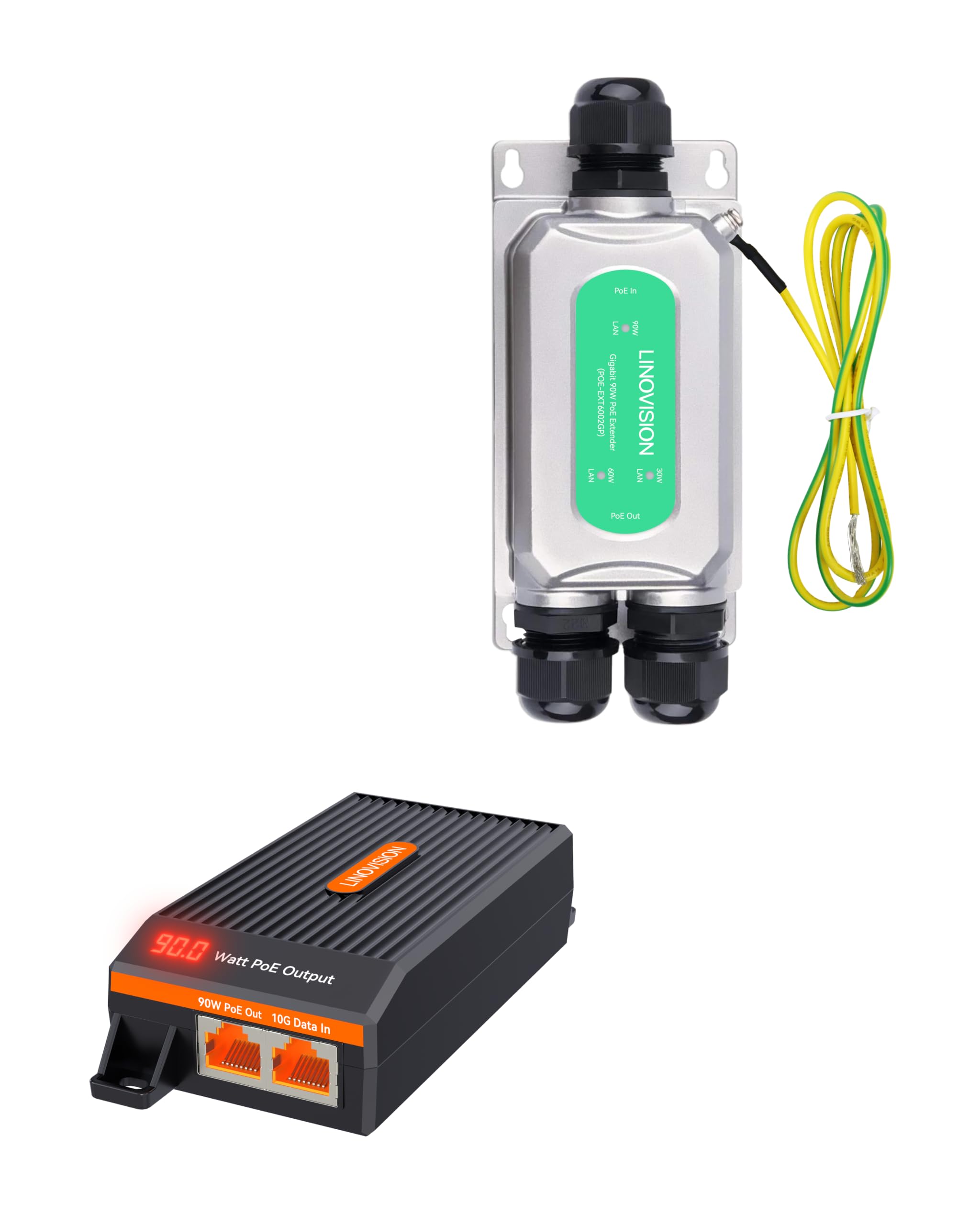 LINOVISION Prolongateur PoE++ d'extérieur et Injecteur PoE++ 10G BT90W | Injecteur PoE++ avec Écran LED