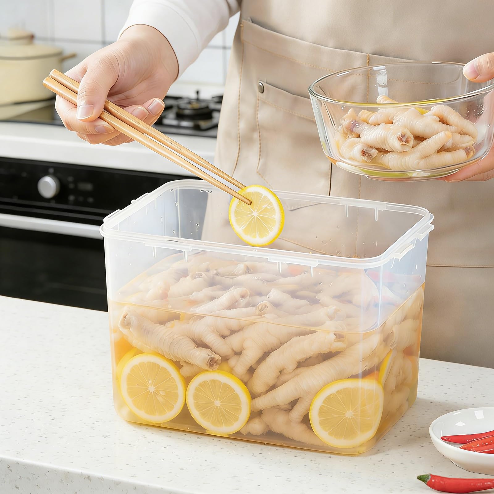 Contenedor de fermentación de 5 L, recipiente de fermentación Kimchi con tapa hermética, recipiente para kimchi, recipiente de conservación, recipiente de fermentación de prensa