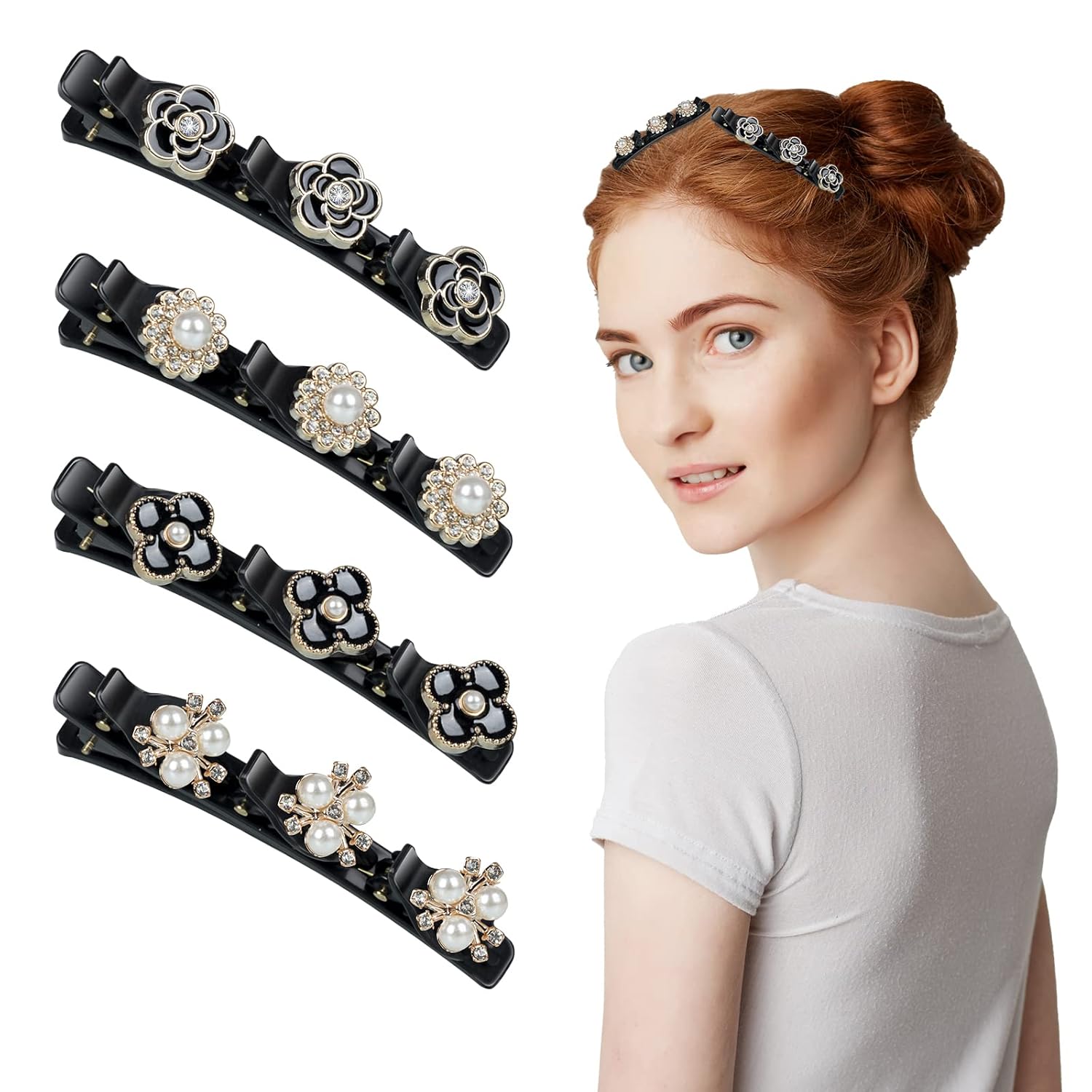 MAEXUS 4PCS Small Hair Clips with Multiple Clips, Flower