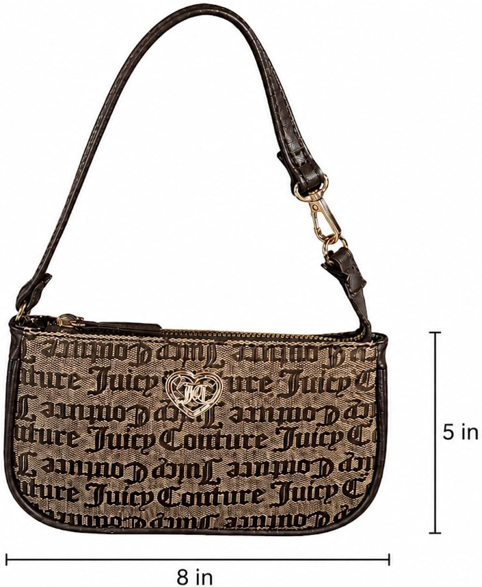 Juicy Couture Flawless Mini Shoulder Bag, Wristlet Zip Top Purse, with Heart Logo Hardware