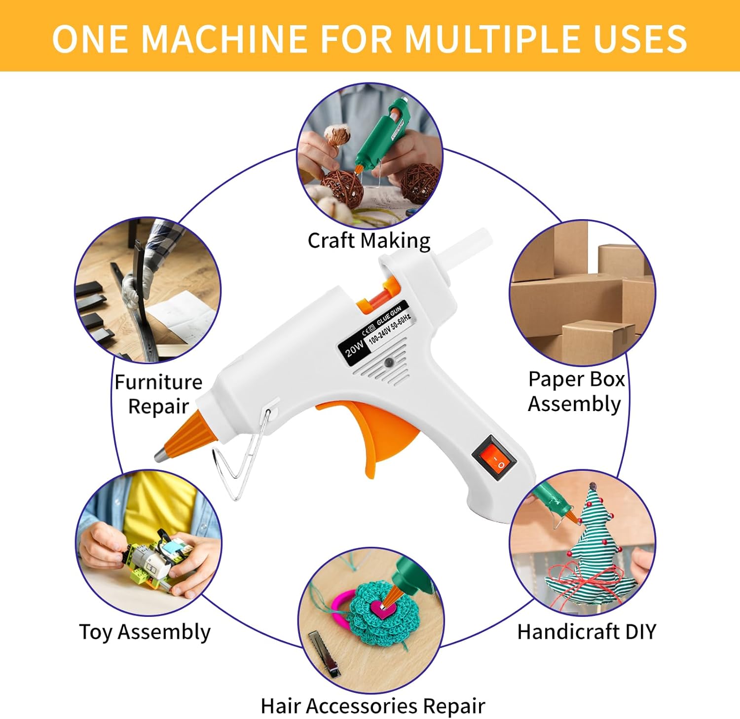 Hot Glue Gun Kit with 40 Glue Sticks and Anti-Scalding Nozzles, 8 Pack Fast Preheating Mini Hot Melt Gun Set for Crafts, DIY Arts, Class Projects, School, Home Repairs - Multicolors
