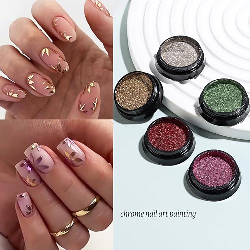 Miniatura 5 de Juego de polvos cromados con purpurina para uñas, 18 colores plateado, negro, rojo, verde, efecto metálico, polvo de espejo para uñas con pinceles,