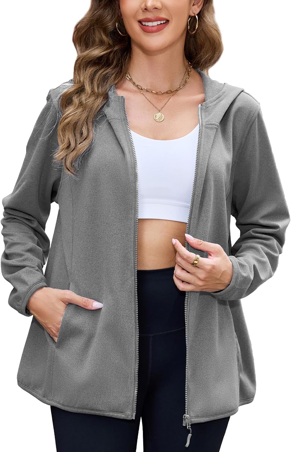 Viracy Womens Full Zip Up Hoodies Lightweight Fleece Jackets Long Sleeve Hiking Sweater with Handy Pockets and Inside Pocket - Image 2