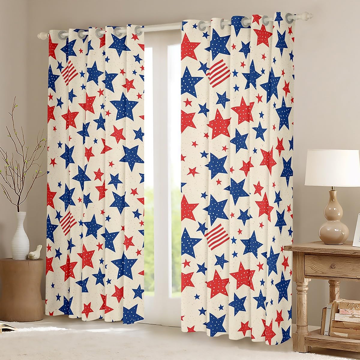 Homewish Rideau Occultant 140x175 cm Géométrie, Rideau Étoiles, Rideaux Voilage pour Filles Garçons Scintiller Rayure Lumineuse Étoilée, Voilage Fenetre Bleu Marine pour Chambre Salon
