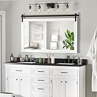 Vista 53 de COGOOD - Espejo de puerta de granja estilo granero - 41" x 26" Espejo de pared con marco de madera rústica para baño, sala de estar, decoración