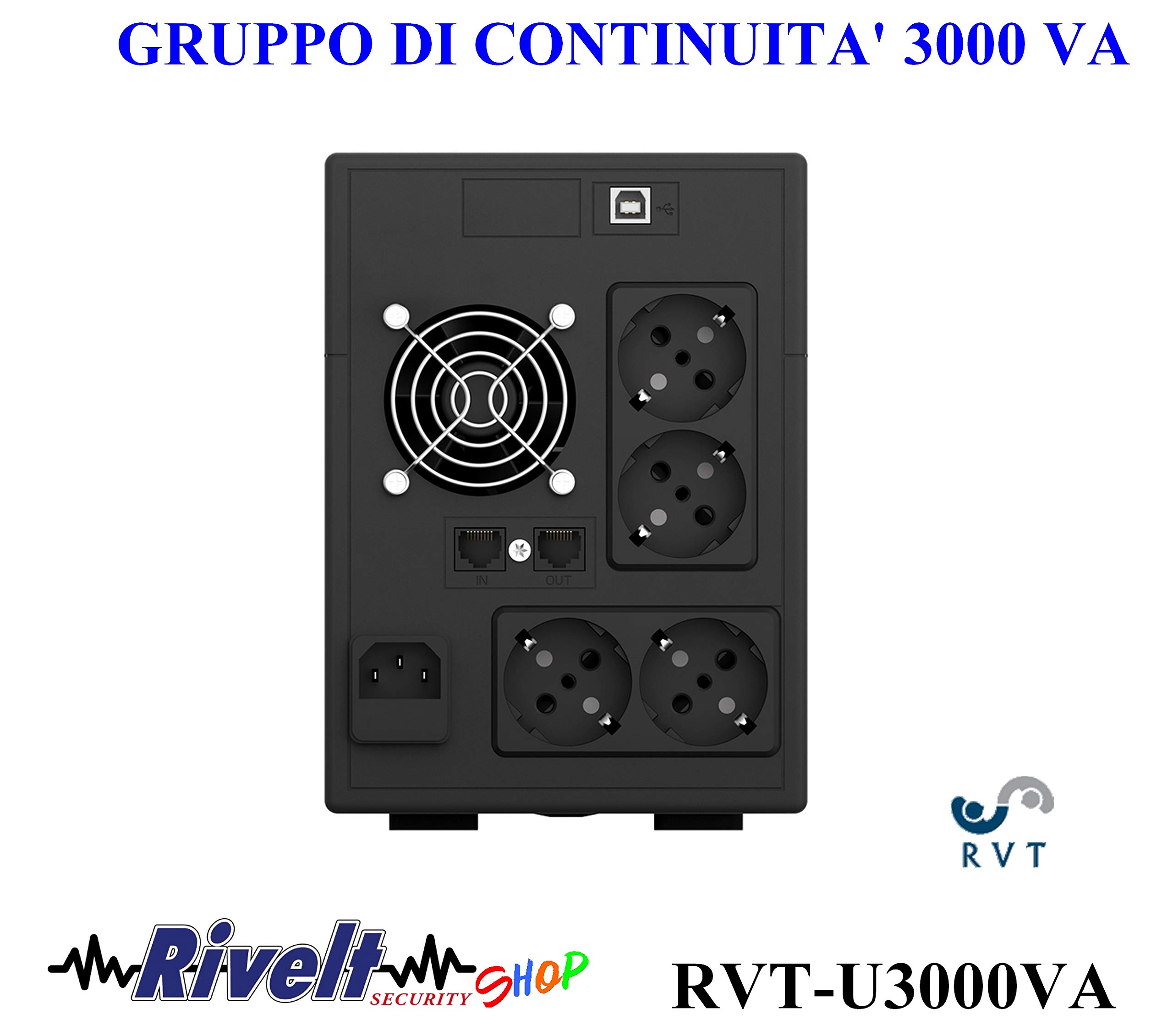 RVT SECURITY UPS 3000VA Line Interactive Gruppo di Continuità LCD 4 prese 39x15x20 cm 15KG Nero
