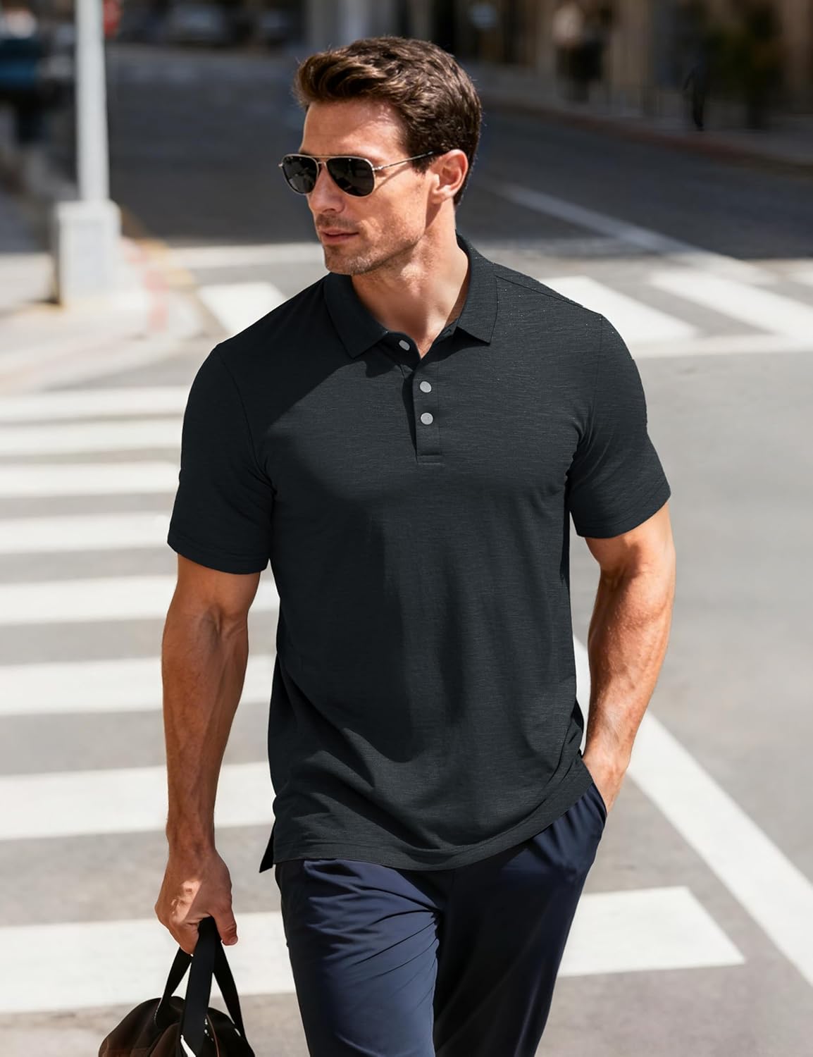 MAGCOMSEN Mens Polo Shirts Short Sleeve Moisture Wicking Performance Collared Shirt 3 Button Casual Work Golf Polos