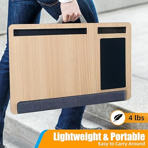 Miniatura 4 de Bandeja de madera para laptop con reposamuñecas, escritorio portátil para regazo, bandeja ligera para laptop con alfombrilla para mouse, se adapta a