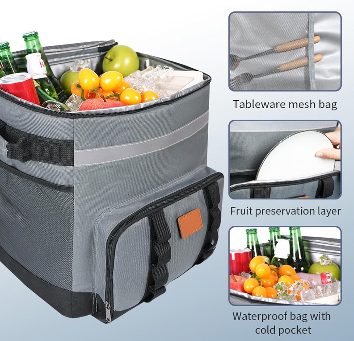 VBESTLIFE 35L Collapsible Rolling Cooler, Leakproof Insulated Soft Cooling Bag with Wheels for Beach, Camping, Patio Travel, Outdoor, Ball Fields