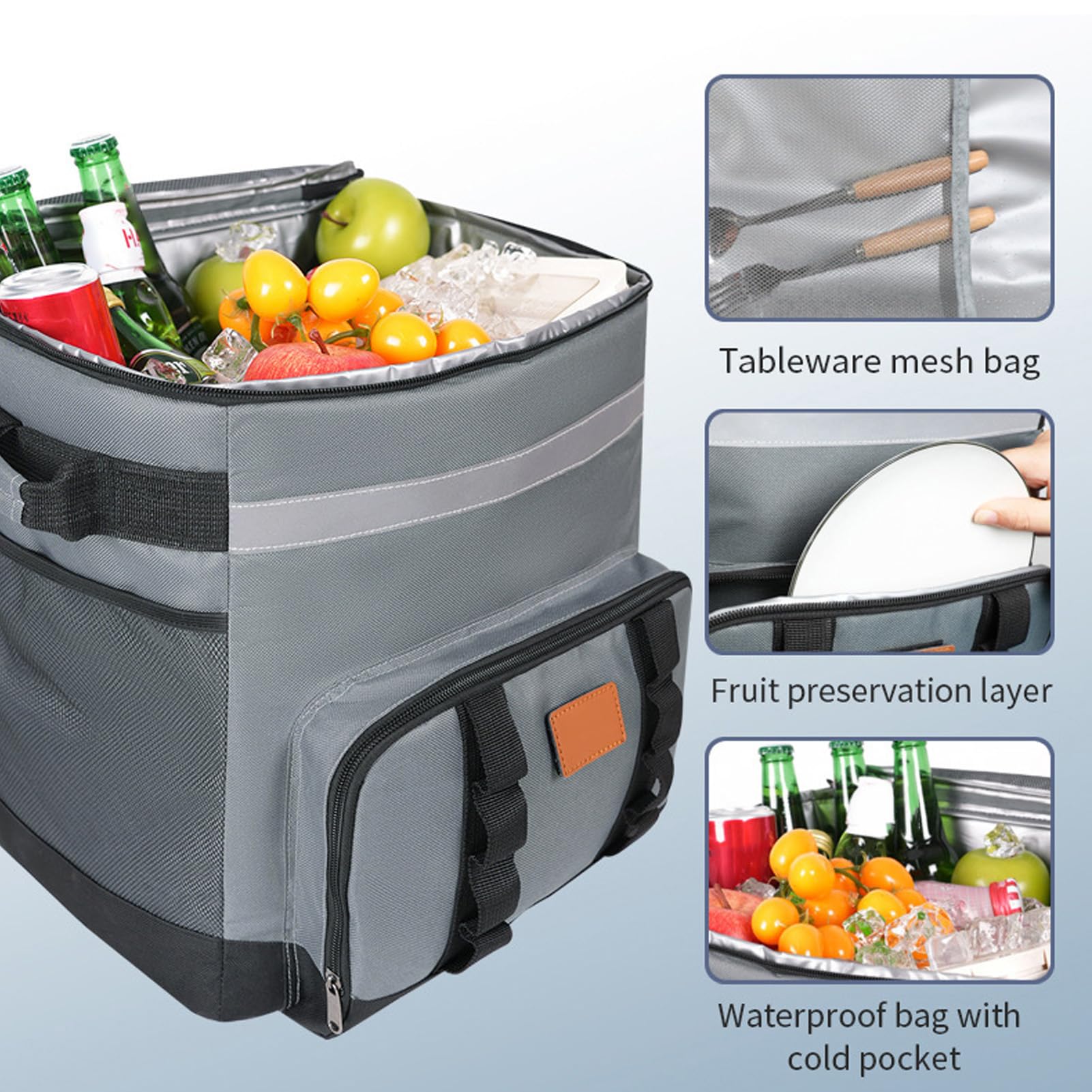 Garsent Glacière Roulante de 35 L avec roulettes et Poignée, Sac Isotherme Souple de Grande capacité pour Camping en Plein Air, Pique-Nique, Plage, Glacière Pliable à roulettes, Gris foncé