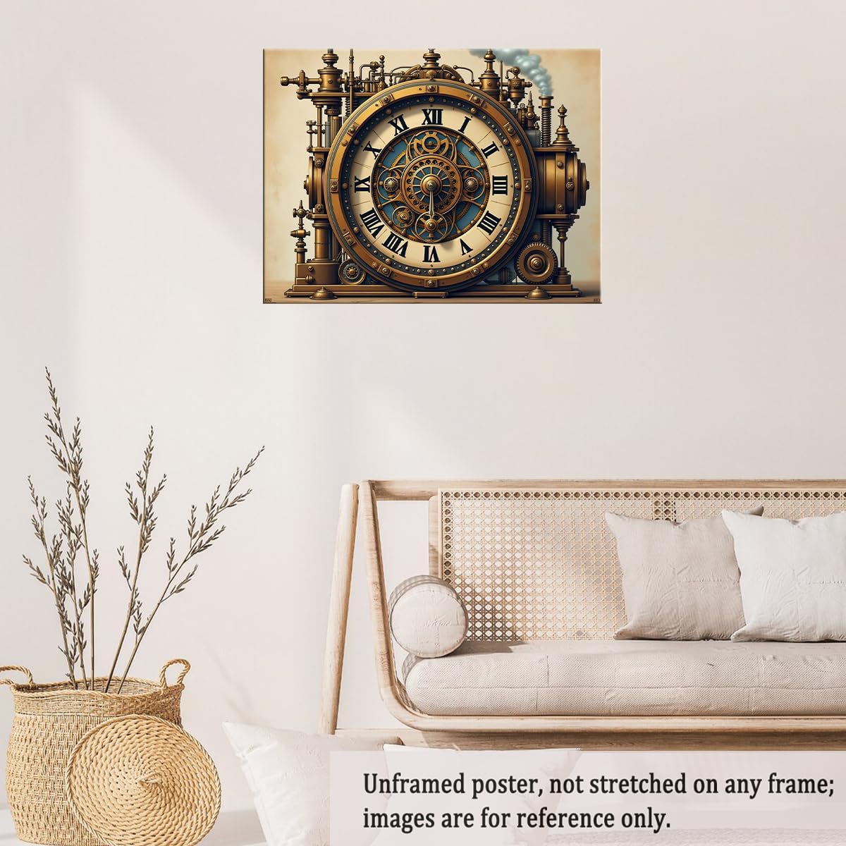 Steampunk Clock Poster – Vintage Mechanical Timepiece Wall Art, Retro Industrial Gear Clock Print for Living Room, Office, Study, or Steampunk Décor 24x36in Unframed