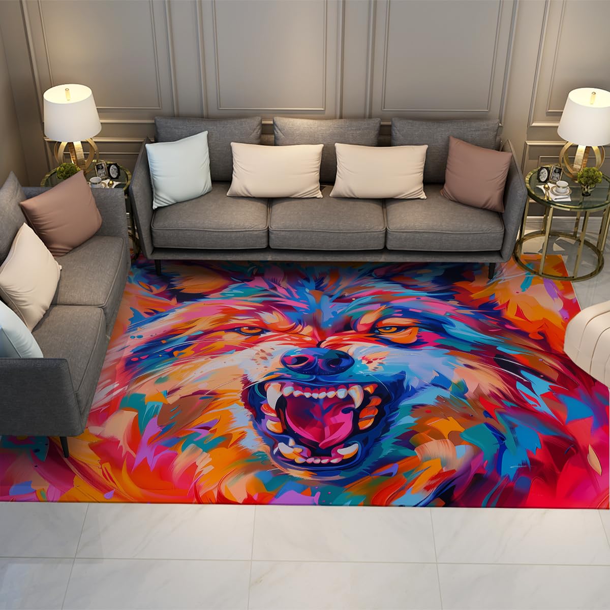 Tapis loup Pop Art 80x150 cm coloré et pliable pour chambre et salon