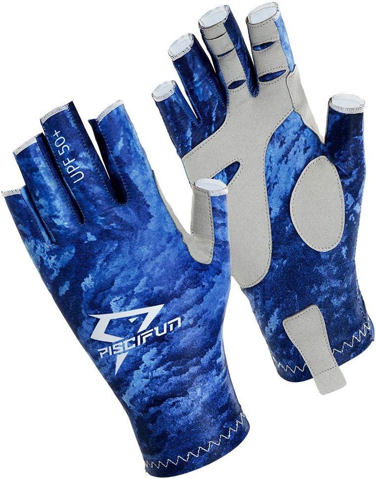 Piscifun Fishing Gloves UV Protection Fingerless Gloves for Fishing - UPF50+ Sun Protection Gloves Men and Women for Kayaking, Paddling, Rowing, Canoeing, Biking (L/XL Blue) : Sports & Outdoors