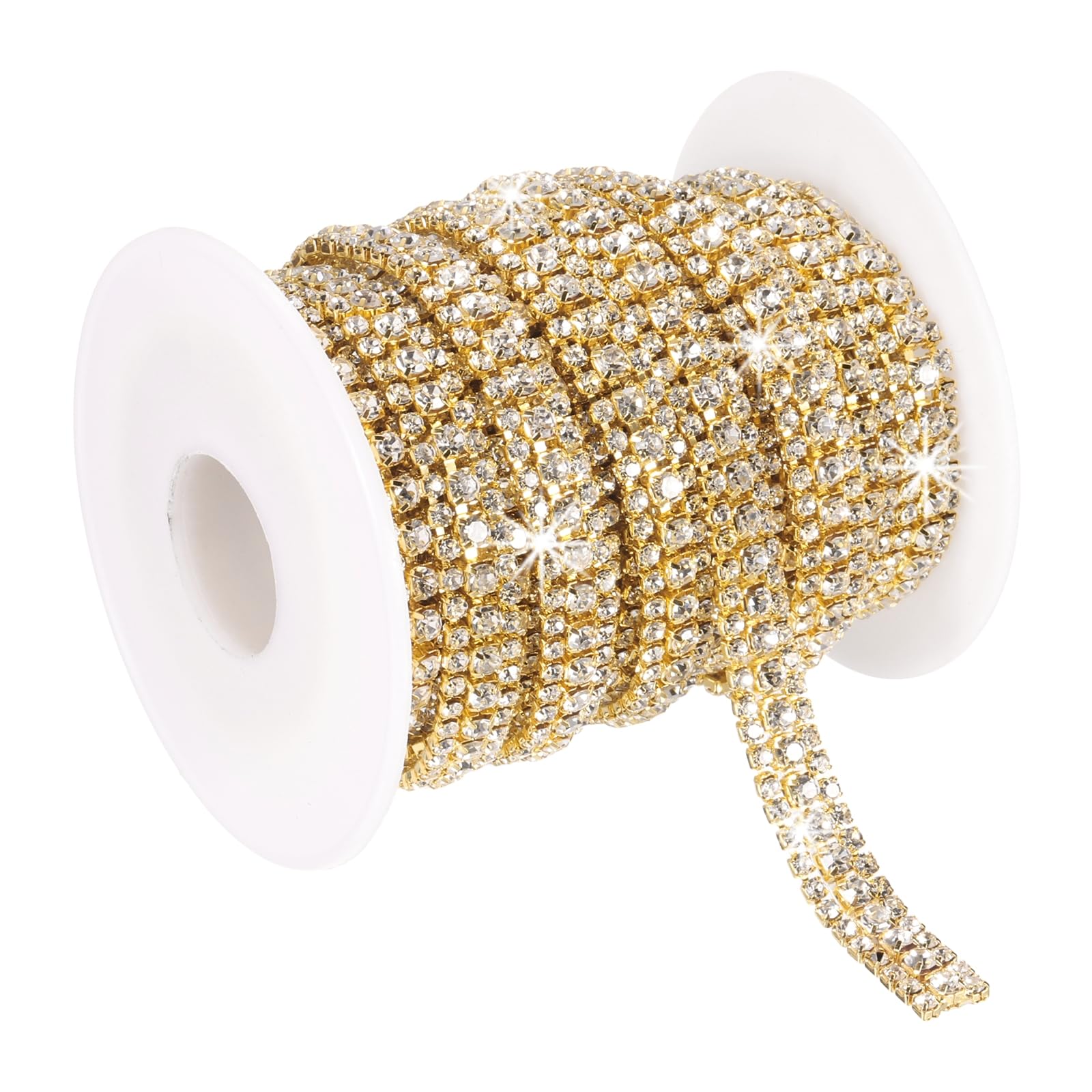 PATIKIL 6 Yards Rhinestone Chain Roll, 3 Rows Crystal Close Chain Bling Sewing Trim Strip for Clothing Crafts, DIY Costume Decoration, Bag Rim Embellishment, Gold/White