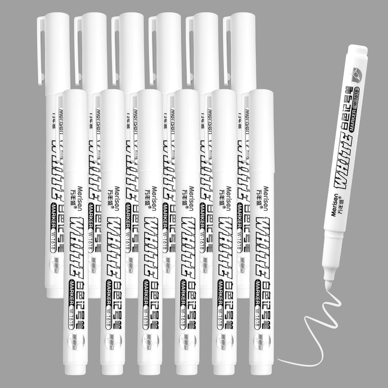 WINKIO White Acrylic Pens 12 Pieces 2-3 mm Fine Tip Permanent Marker Waterproof Paint Pen White for Stones Ceramic Wood Metal Paper Glass Fabrics Plastic Leather