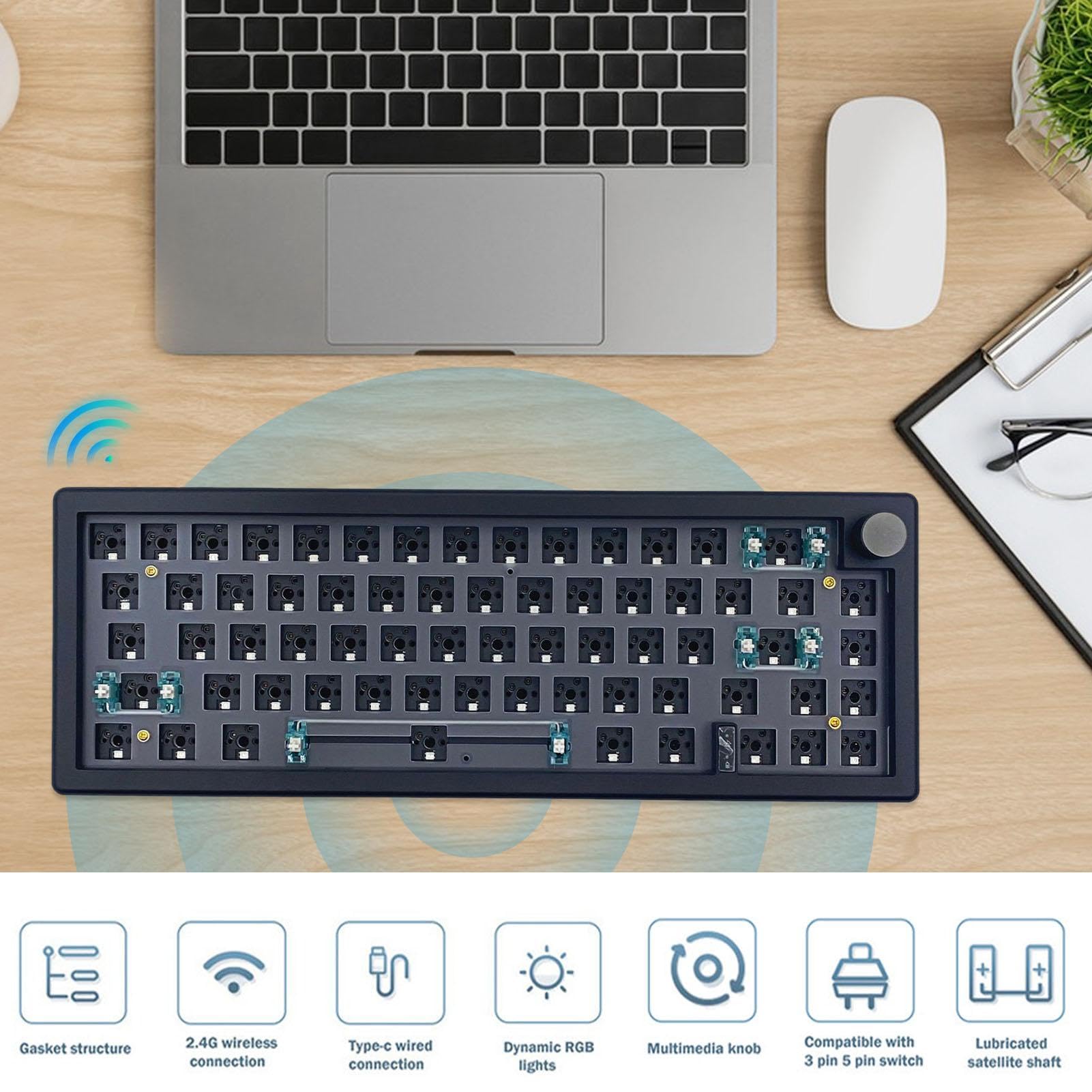 BELJE Tastiera cablata, 2,4 G, GMK67, tastiera meccanica compatta RGB retroilluminata, portatile, 67 tasti, tastiera da gioco con manopola multimediale, forniture per ufficio per sala giochi, casa, | retroilluminata, portatile, 67 tasti, tastiera da con m