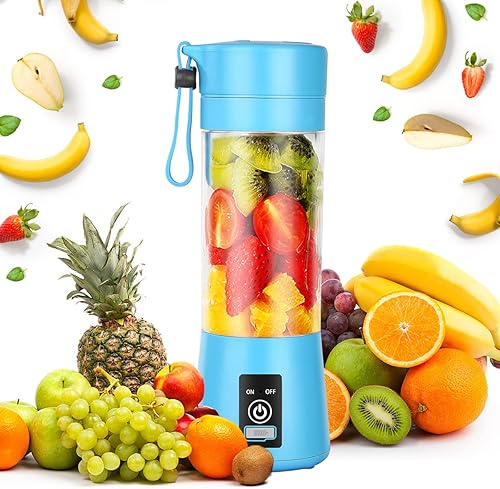 Licuadora portátil de tamaño personal, mini licuadora recargable por USB para batidos y batidos, fuerte potencia de corte con 6 cuchillas, 12.8 fl