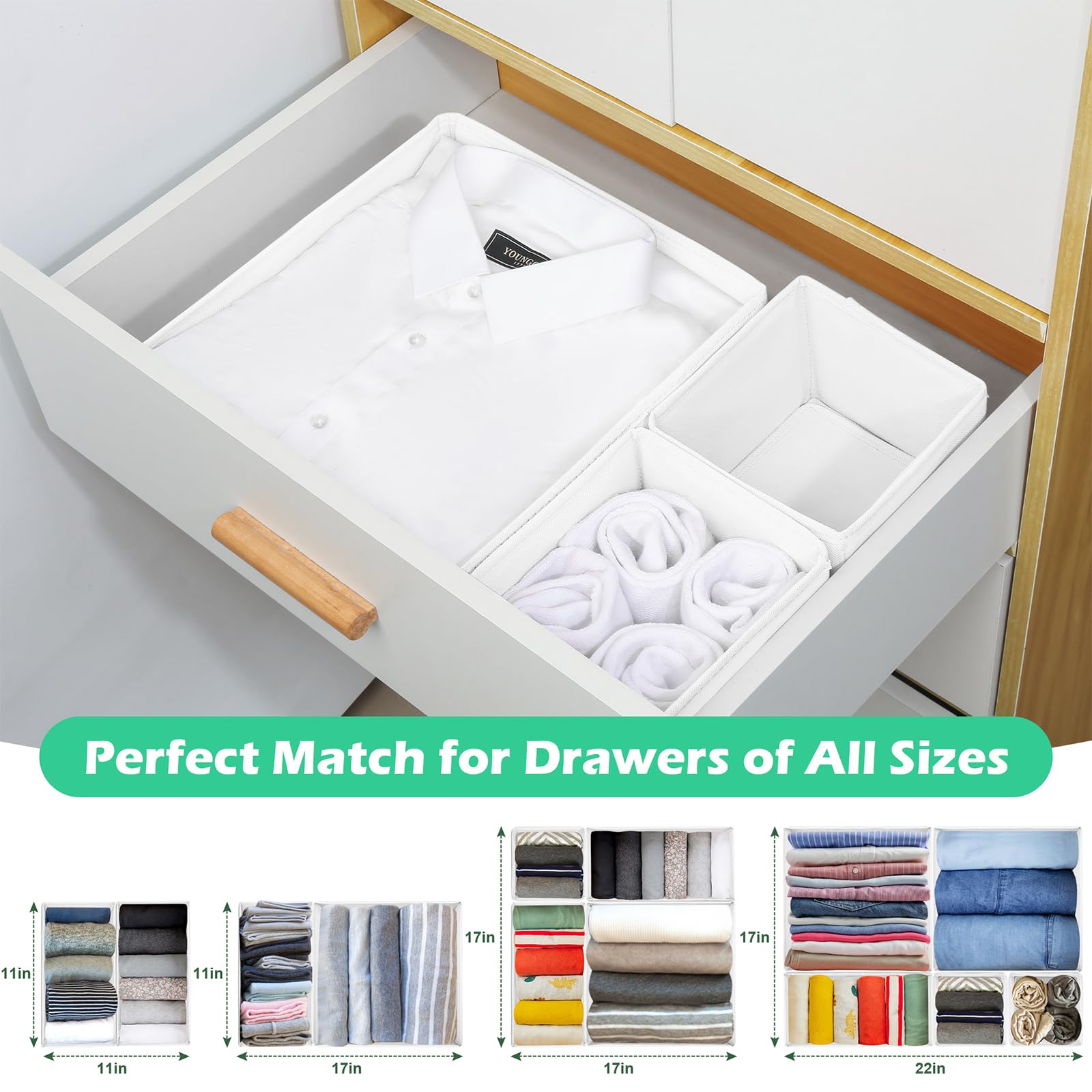 Organizador de ropa de cajón, paquete de 16 unidades, divisores de cajones de ropa interior, organizador de armario plegable de tela, puede almacenar ropa de bebé, sujetadores, ropa interior