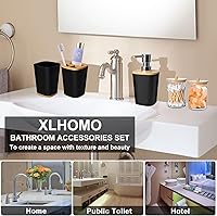 Vista 5 de Juego de baño negro, papelera de baño de 9 piezas, decoración para baño con soporte para cepillo de dientes, taza, dispensador de loción, bandeja