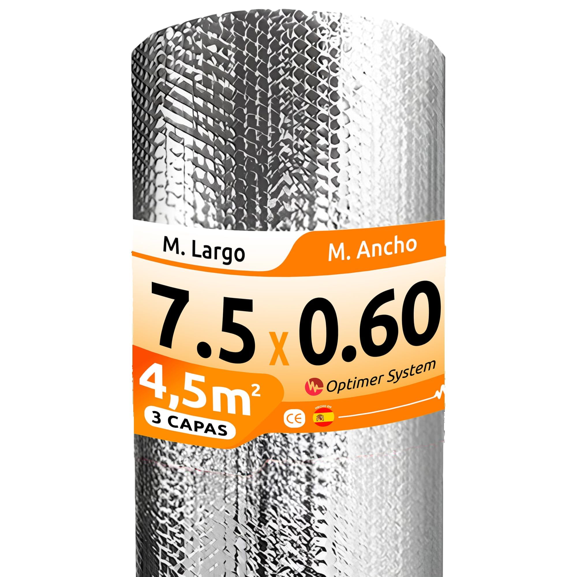 AISLANTE TERMICO | Reduce el Frio y el Calor | Rollo Aislante Termico para Ventana, Pared, Suelo, Techo, Coche, Garaje,Camper (7.5x0.60m | 4.5m² sin cintas)