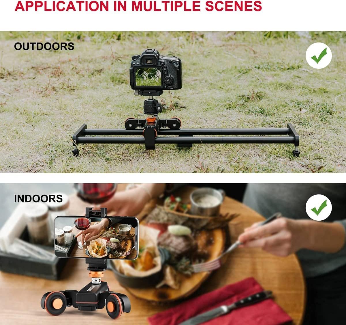 YLU Camera Dolly Motorized+Camera Slider Set, 3Speed Adjustable remoter Alloy Track Rail and Remote, for Camera Camcorder Smartphone, Up to 6.6lb (24”/62cm)