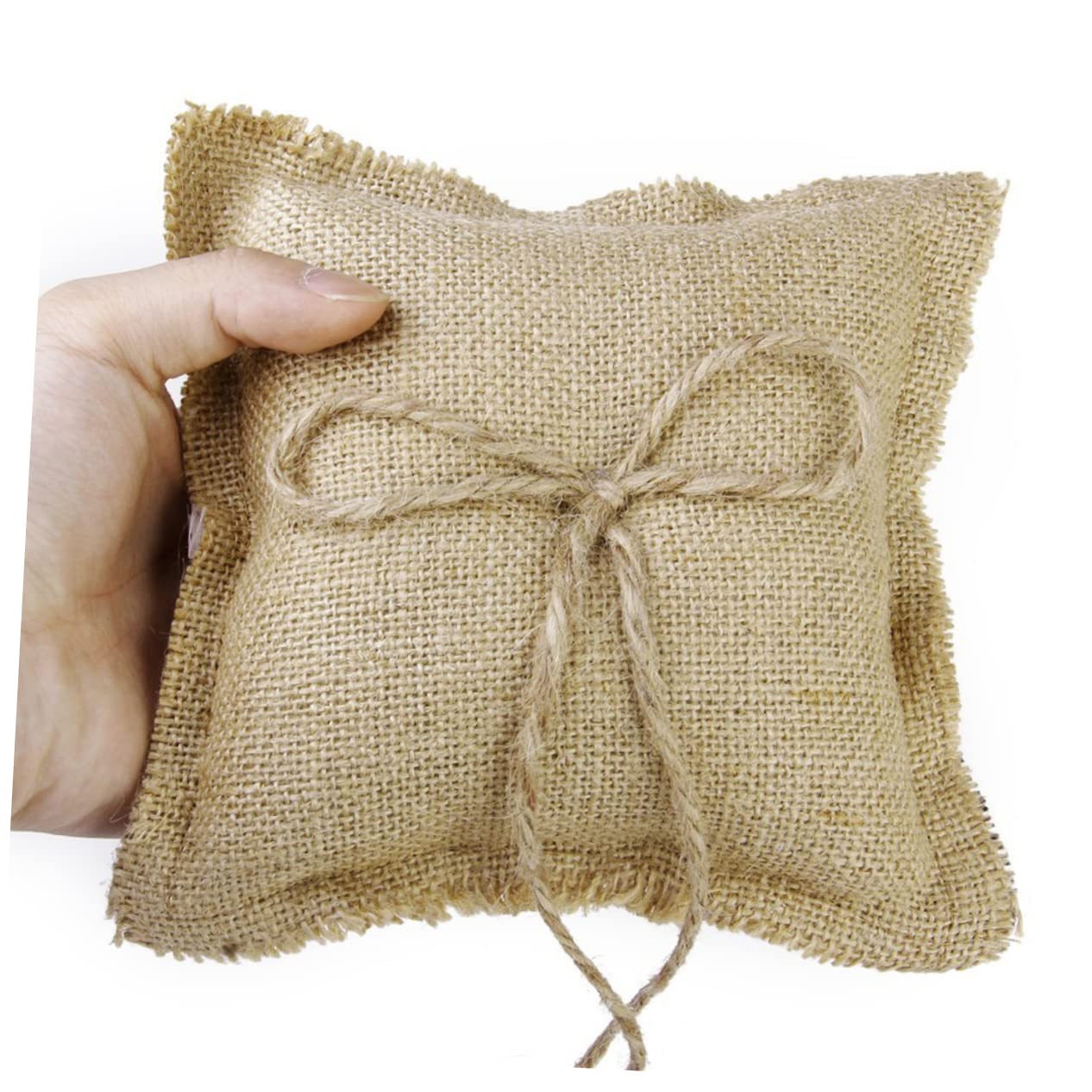 COLLBATH Bridal Jute Pillow Bowknot String Rustic Wedding Ceremony Cushion Lightweight Holder for Wedding for Page Boys