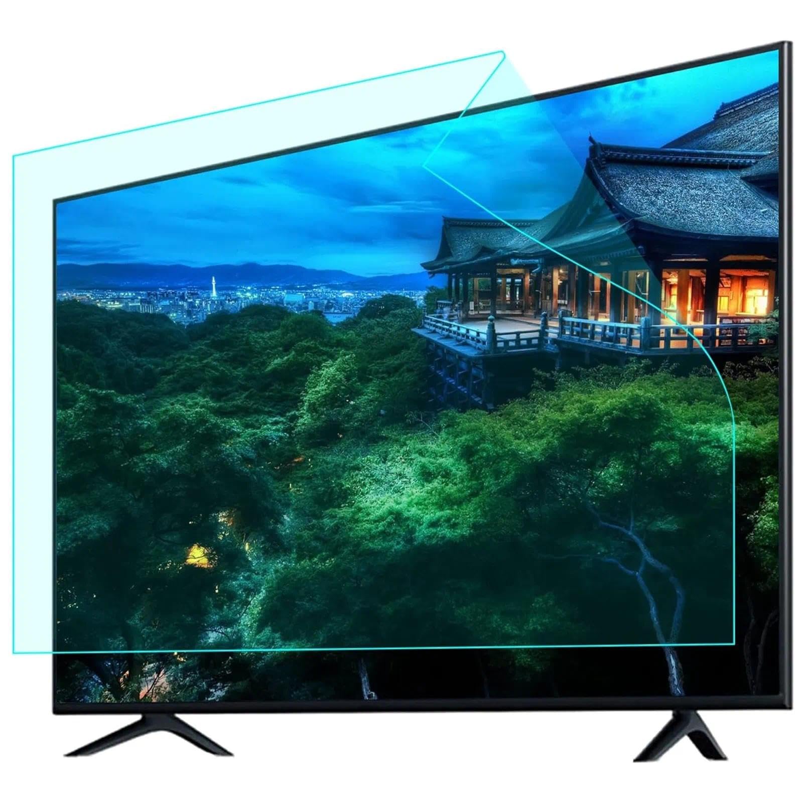 Osłona ekranu telewizora blokuje niebieskie światło i zmniejsza odblaski, łagodzi zmęczenie oczu, nie zawiera szkła, jest odporna na pęknięcia i zarysowania, zapobiegając urazom (165 cm)