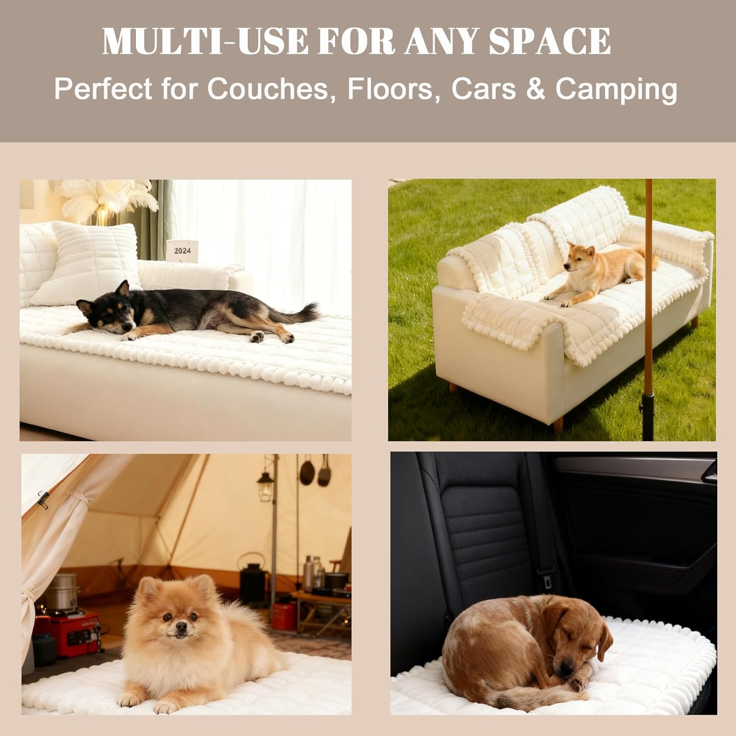 Pet Couch Cover Dogs Washable Non-Slip Pet Friendly, Fuzzy Couch Protector Dog Mat for Couches Sofas Sectionals Slipcover 3 Cushion Sofa Covers Thick Soft (White, 27"x59")