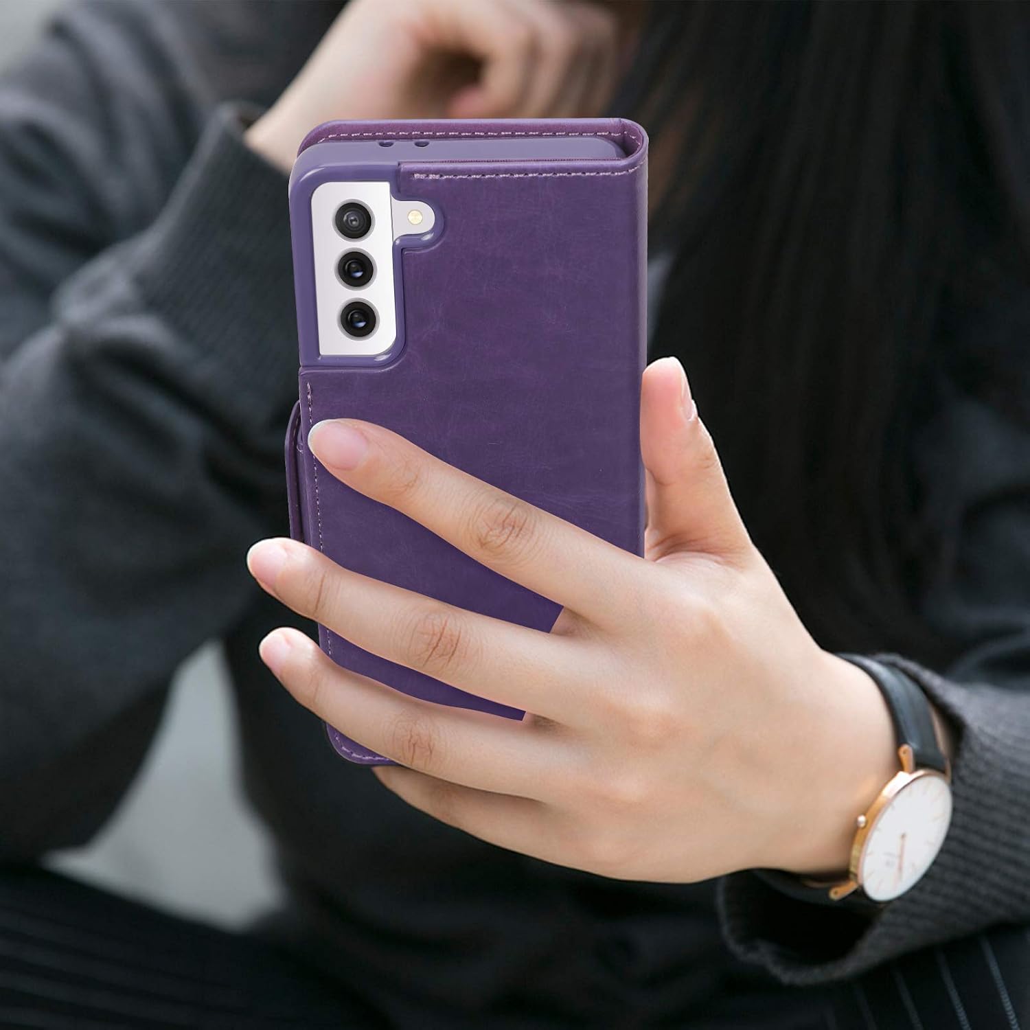 Product Deal FYY Case for Samsung Galaxy S21 5G 6.2”, [Magnetic Closure] Luxury Leather Wallet Case Flip Folio Cover with [Front Card Slots] for Galaxy S21 5G Purple