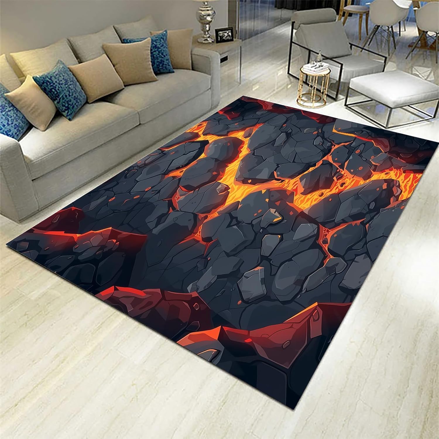 Grand tapis salon 160x230 cm texture roche impression 3D flanelle lavable