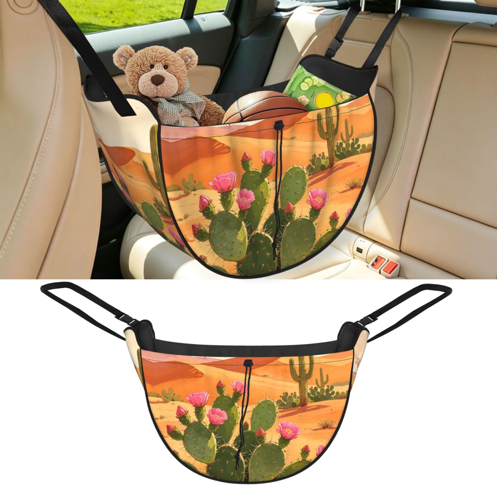 Cntdbu Black Green Cactus Art Car Seat Organizer-Backseat Storage Bag For Travel