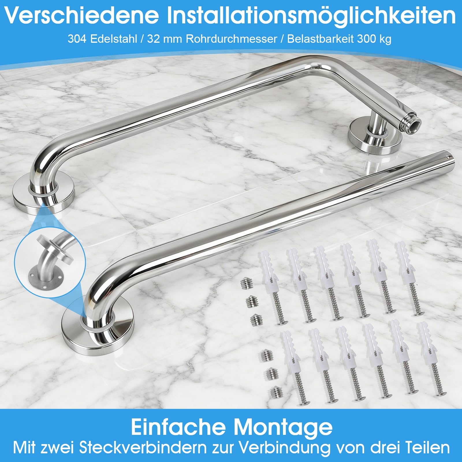 Asideros de ducha para personas mayores, de acero inoxidable 70x50cm, asidero en forma de L para duchas, vertical, barras de seguridad angulares, asidero para ducha en el baño, para personas mayores