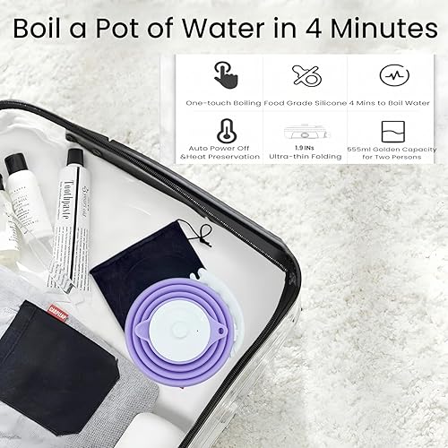 Miniatura 3 de Hervidor de viaje plegable, hervidor eléctrico portátil, hervidor de té de viaje, caldera de agua portátil, silicona de grado alimenticio, apagado