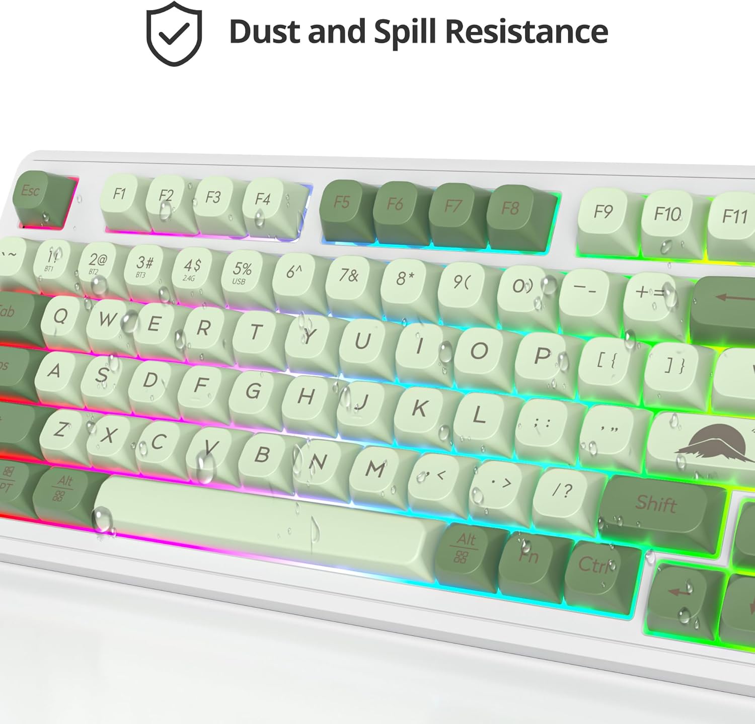 Fogruaden 96% Wireless Green Keyboard with Number Pad and Knob, Mechanical Feel, RGB Quiet Matcha Membrane Gaming Keyboard, Spill-Resistant, 3-Modes USB Rechargeable Silent Creamy Keyboard for Win/Mac