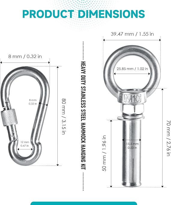 2Pack Heavy Duty Stainless Steel Hammock Hanging Kit, Swing Hangers Hook