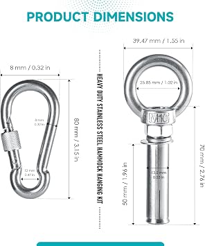 2Pack Heavy Duty Stainless Steel Hammock Hanging Kit, Swing Hangers Hook