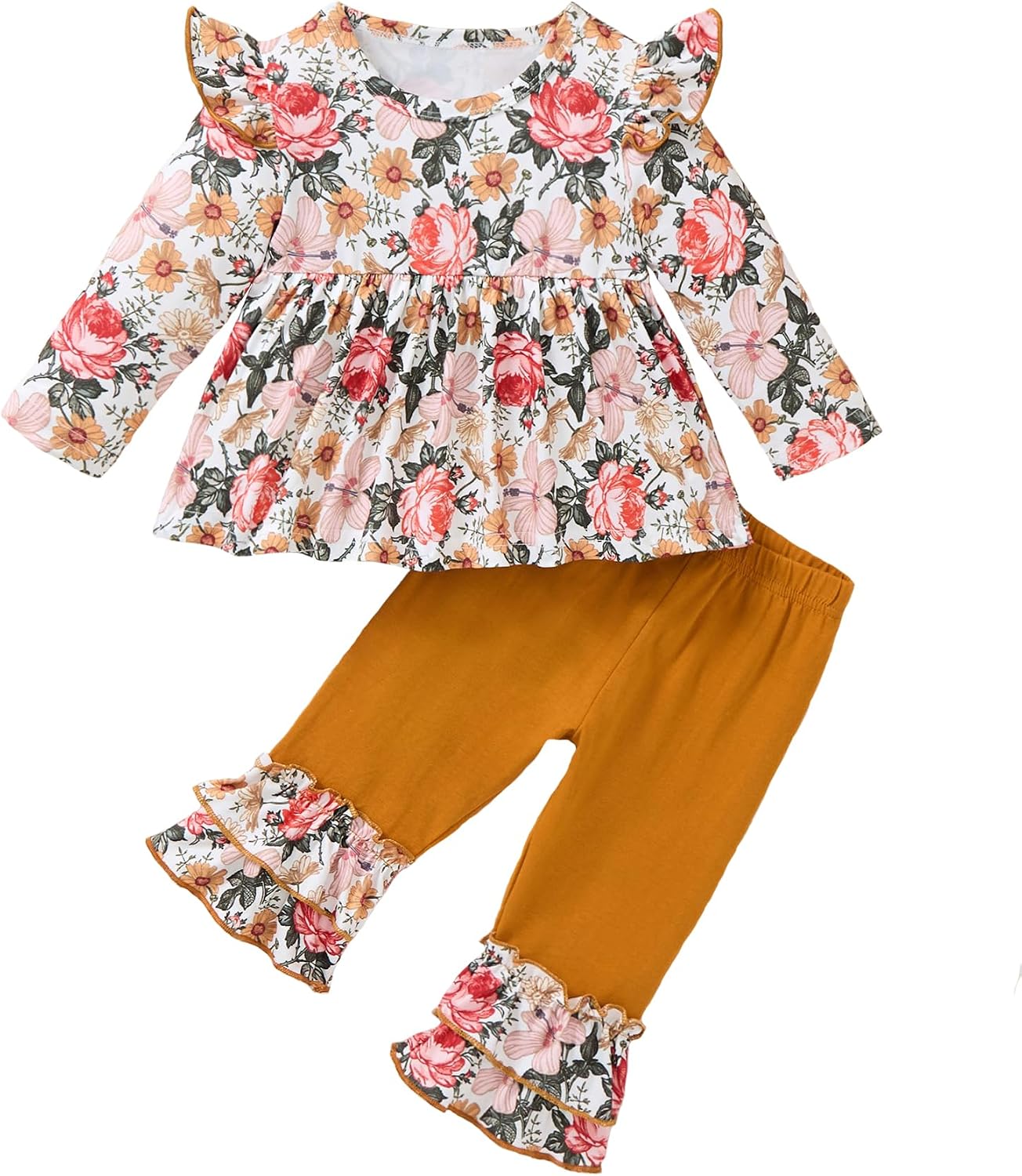 Baby Girl Clothes Toddler Girl Fall Outfit Long Sleeve Ruffle Shirt Cute Pant Clothing Sets
