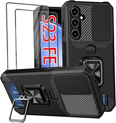 Jusy Funda tipo cartera para Samsung Galaxy S23 FE y 2 protectores de pantalla, con funda deslizante para cámara, ranura para tarjetero y anillo