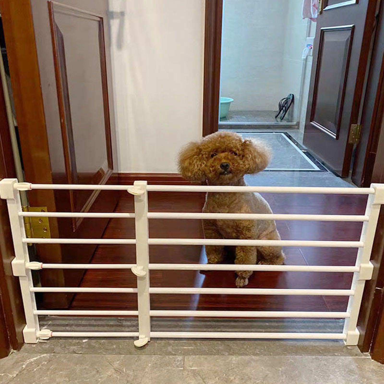 perfk Puerta Extensible Puerta retráctil para Perros Protección de Seguridad Protección para Mascotas Cerca para Cachorros Puerta para escaleras al Aire, 56 a 100 cm x 42 cm Blanco