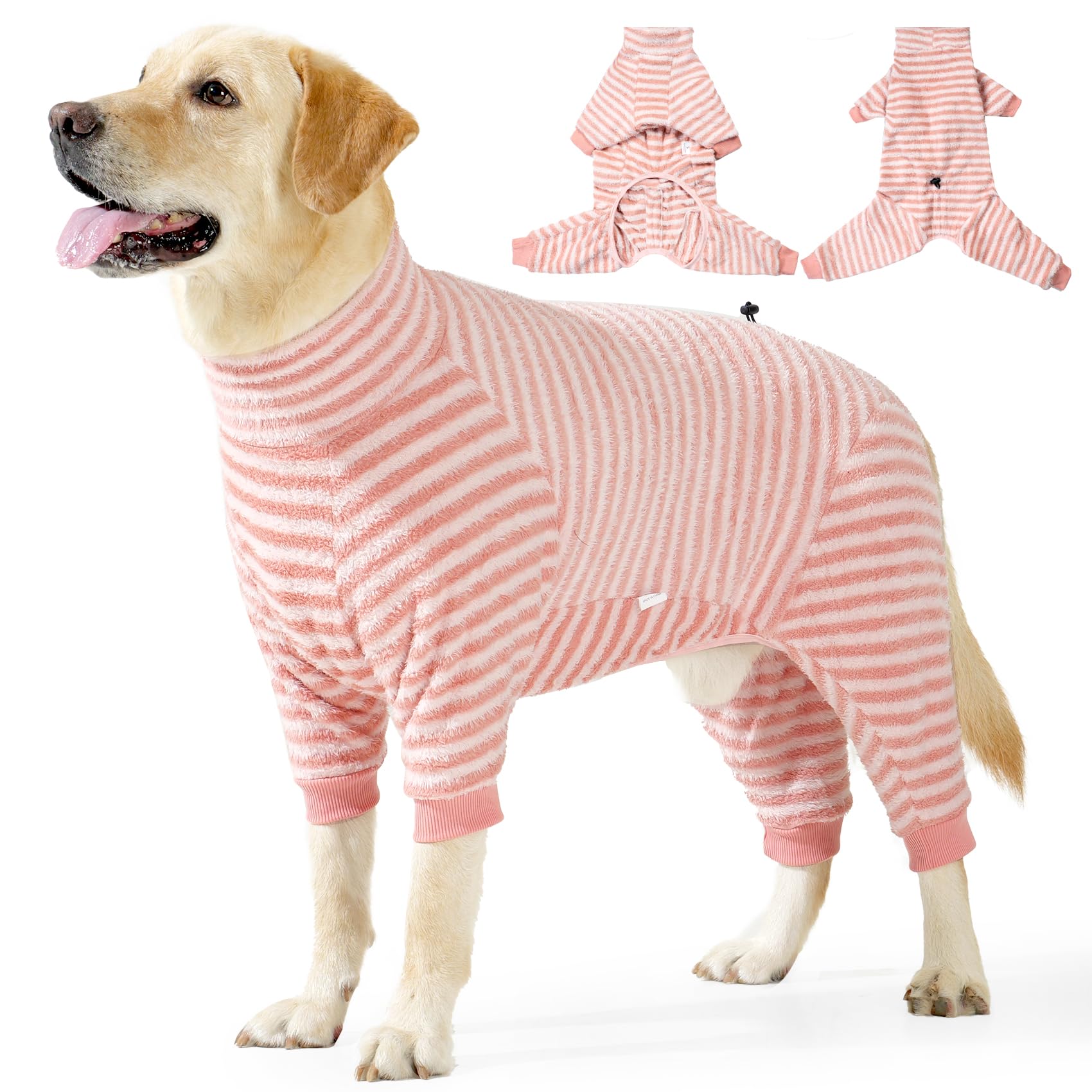 BT Bear Dog Winter Clothes,Flannel Pullover Pajamas,Warm Cold Weather Dog Onesie Jumpsuit PJS Apparel Clothes for Medium Large Dogs,Pink_XL