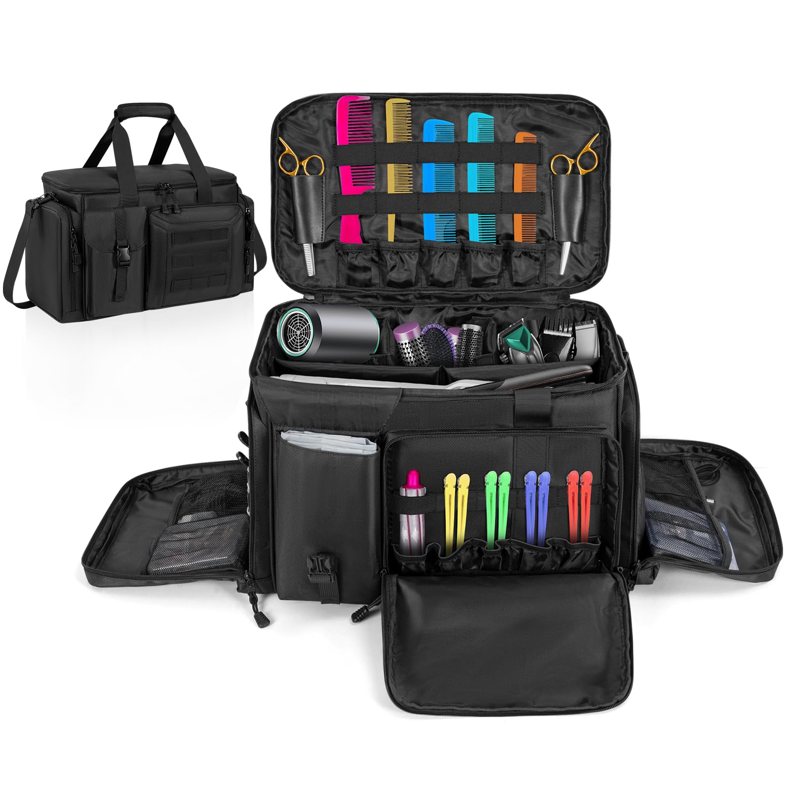 OUUTMEE Friseur-Aufbewahrungstasche mit verstellbaren Trennwänden, Friseurtasche für Haarschneidewerkzeuge, Aufbewahrungstasche für Friseursalon (nur Tasche), Schwarz, Schwarz , XL, Traditionell