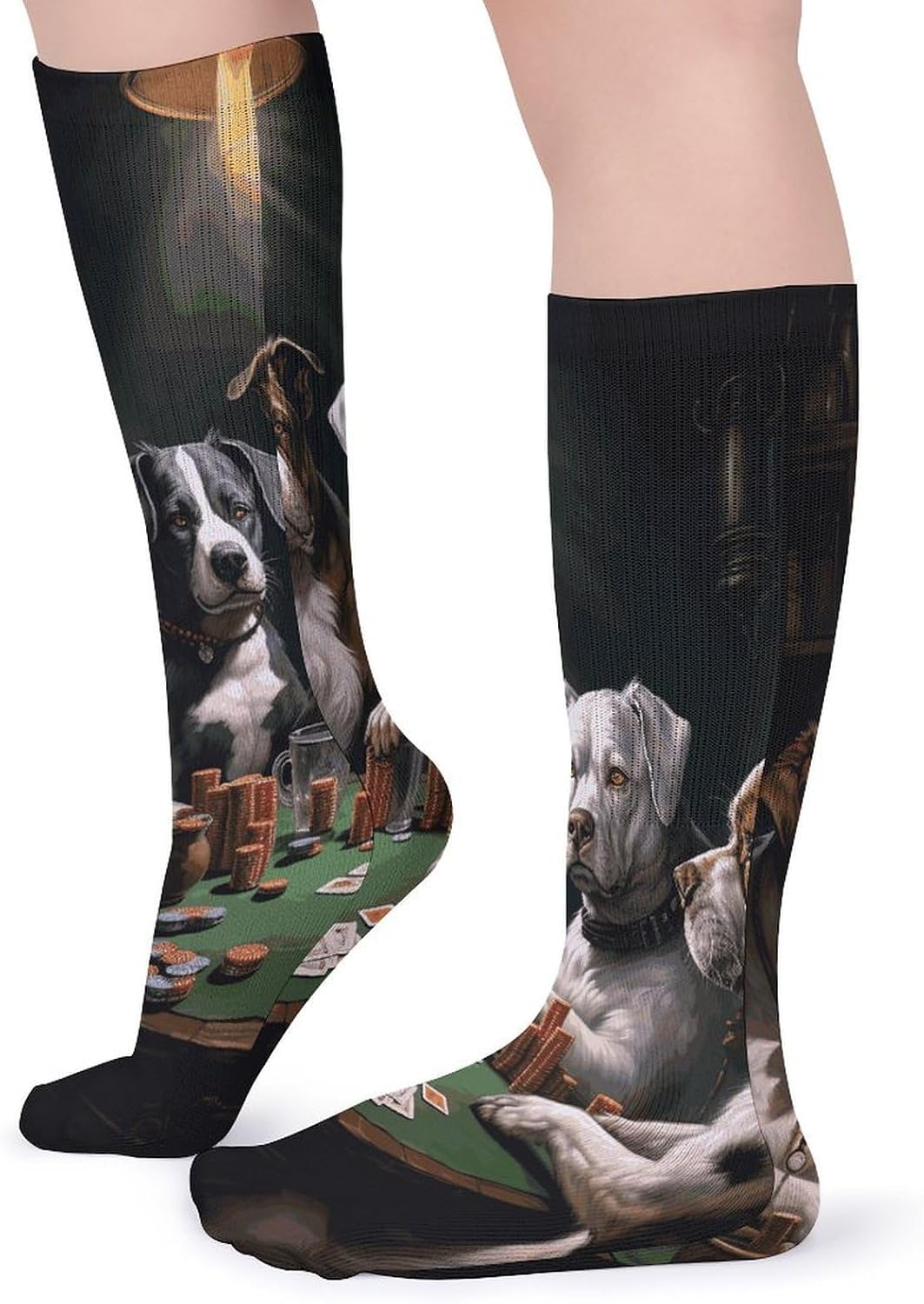 Playing Poker Dogs Crew Socks Casual Breathable Calf Socks | Cushion Running Athletic Socks Long Performance Breathable Sports Socks for Women Men