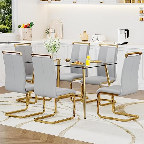 Miniatura 25 de Ebullient Juego de mesa de comedor de cristal para 4, juego de 5 piezas con 4 sillas de comedor de piel sintética negra, mesa de vidrio templado de