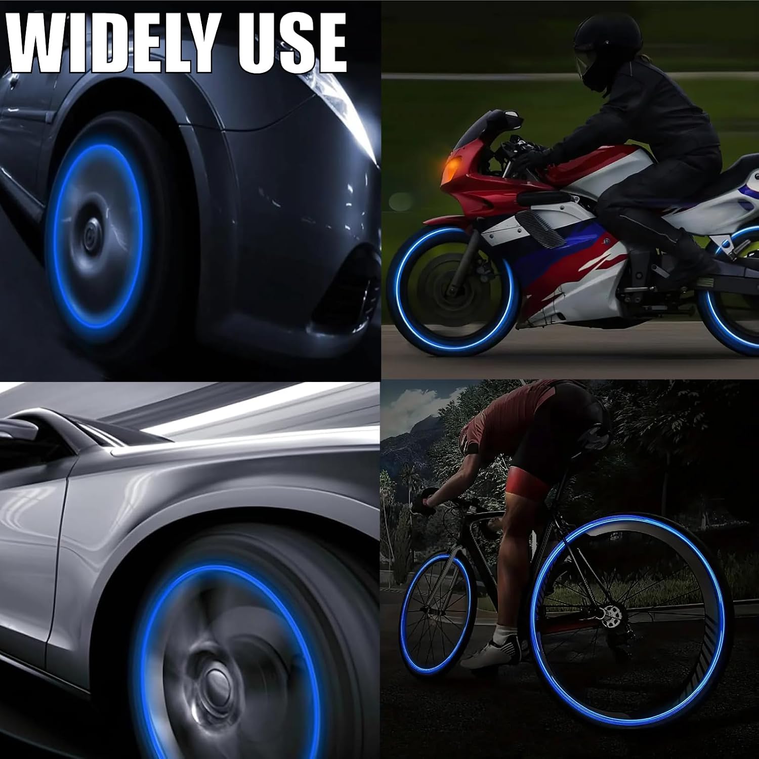 4PCS Fluorescent Tire Valve Stem Caps, Luminous Car Tire Air Cap, Corrosion Resistant Leak-Proof Wheel Valve Cover, Universal for Cars, Trucks, Bikes, Motorcycles, Bicycles(Blue)