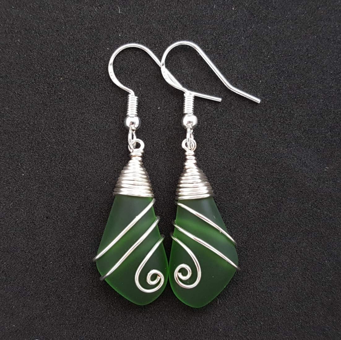Handmade Hawaiian Sea Glass Earrings, Wire Wrapped Swirls Earrings, Sea Glass Jewelry For Women Beach Jewelry For Women, Unique Birthday Gift For Women