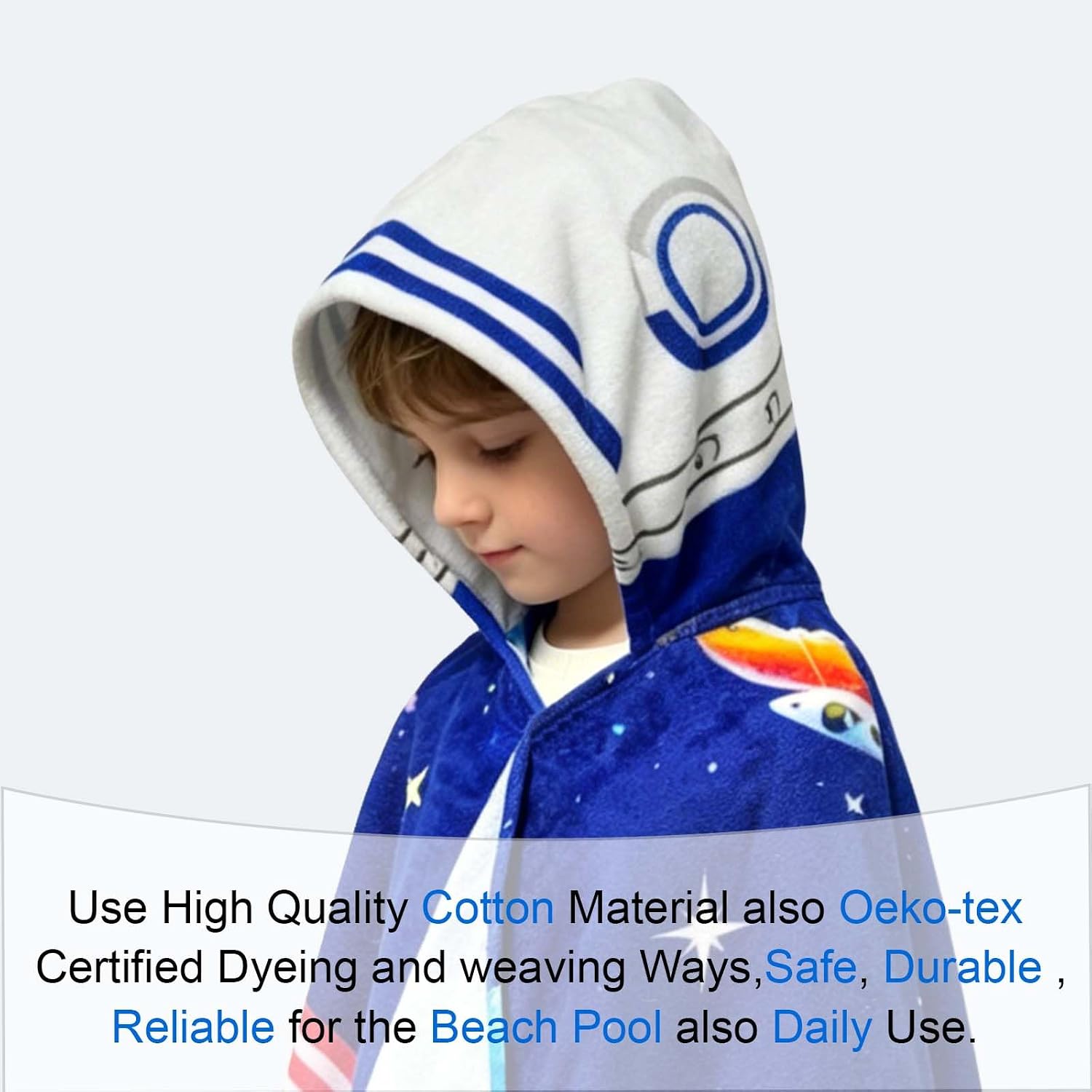  Space Kids Hooded Towel Age 3-8,100% Cotton,ThickAbsorbent | 50"x30", Beach Pool Bath Towel,Gift for Kids,Wearable Towel,Ultra Gentle,Machine Washable Durable,Safe Materials thumbnail