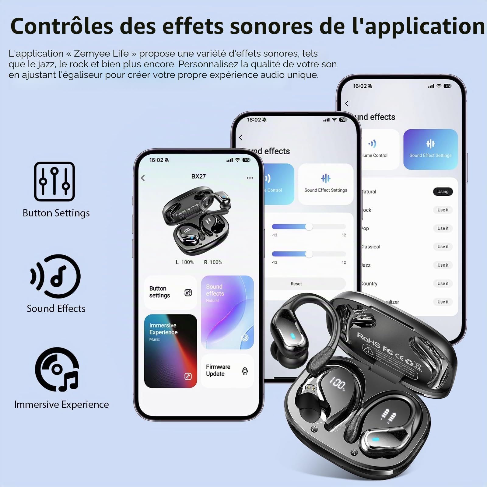 Ecouteurs Bluetooth Sans Fil Sport, 75Hrs Écouteurs Bluetooth 5.4 avec Stéréo HiFi 3D, 4 ENC Réduction de Bruit Mic Oreillette sans Fil USB-C Charge, Étanches IP7 Casque Running LED pour Android/iOS